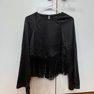 Nasty Gal Black Fringe Crop Top